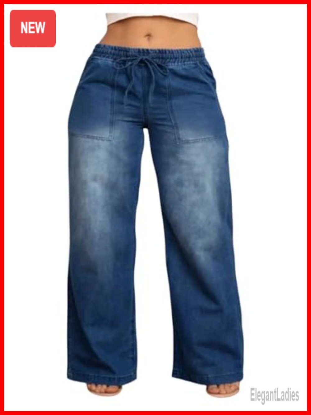 Plus Size Drawstring Waist Wide Leg Baggy Denim Jeans
